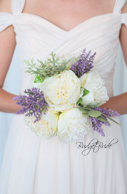 Peach and Dusty Lavender Silk Wedding Bouquet   - $65.00 | Christian