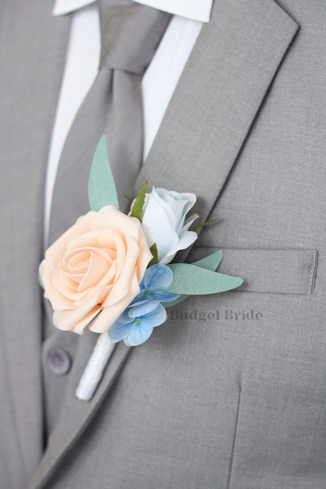 Peach and Light Blue Silk Wedding Bouquet   - $39.50 | Talisker