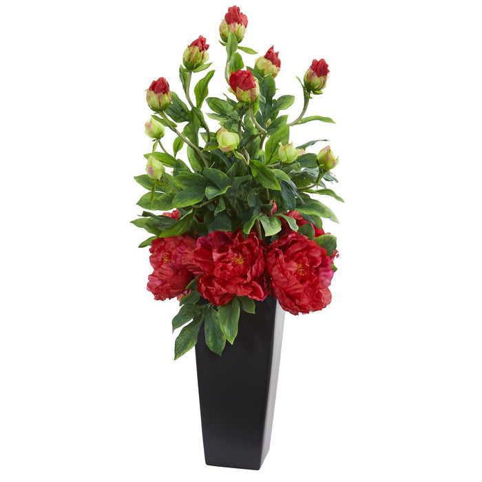 Peony Artificial Arrangement in Black Vase