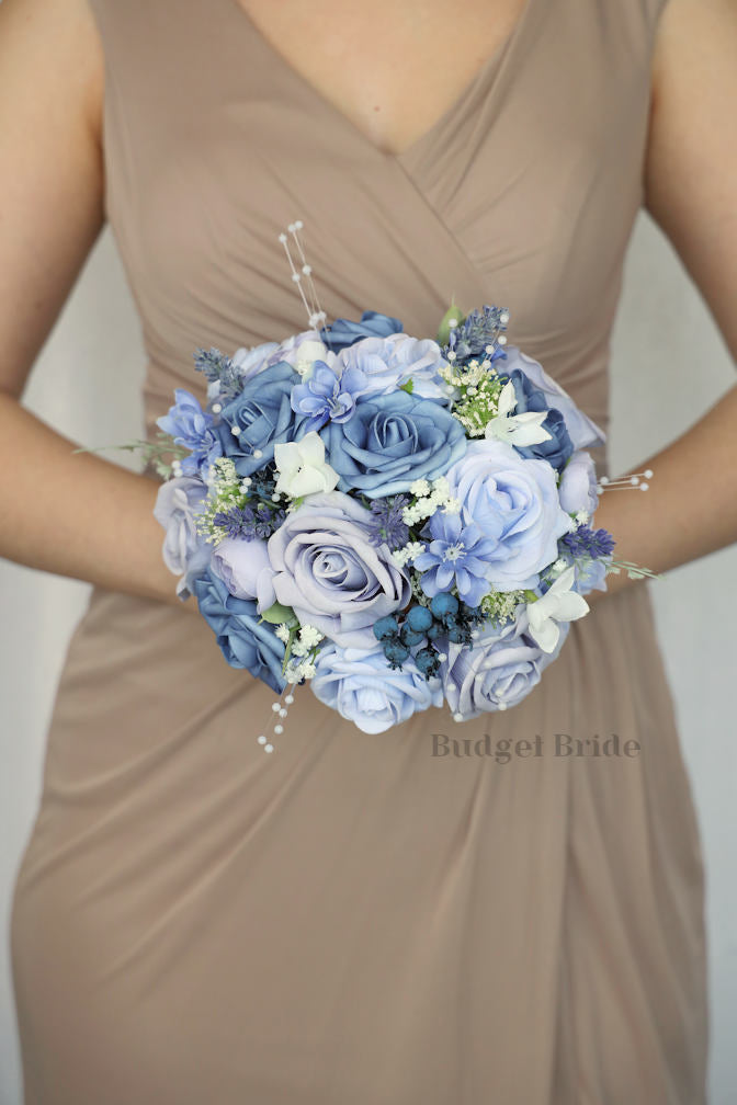 Periwinkle and Steel Blue Elegant Wedding Bouquet- $65.00| Ella