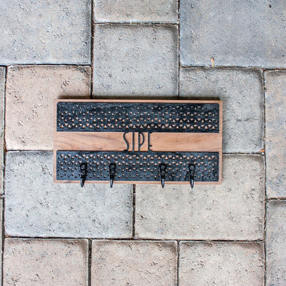 Personalized Key Holder - Laser Cut Wood with geometric triangle design and name mounted on hardwood - by LeeMo Designs in Bend, Oregon