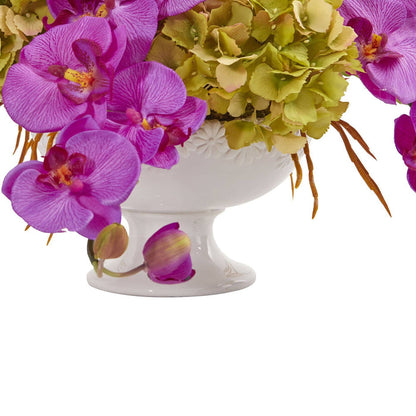 Phaleanopsis and Hydrangea Artificial Arrangement in Pedestal Urn