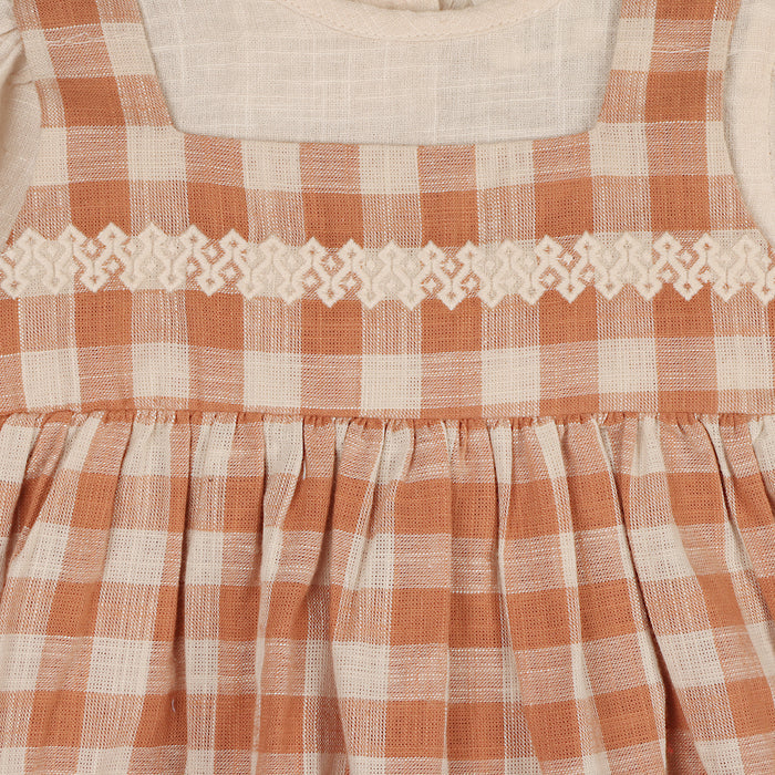 Pinafore Gingham Baby Dress, Slub Shirt & & Fancy Bloomer Set (Organic)