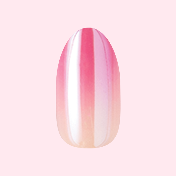 Pink Chrome Gradient | Medium | Oval - Tab Press-On showing a soft pink to peach shimmering mani in oval shape