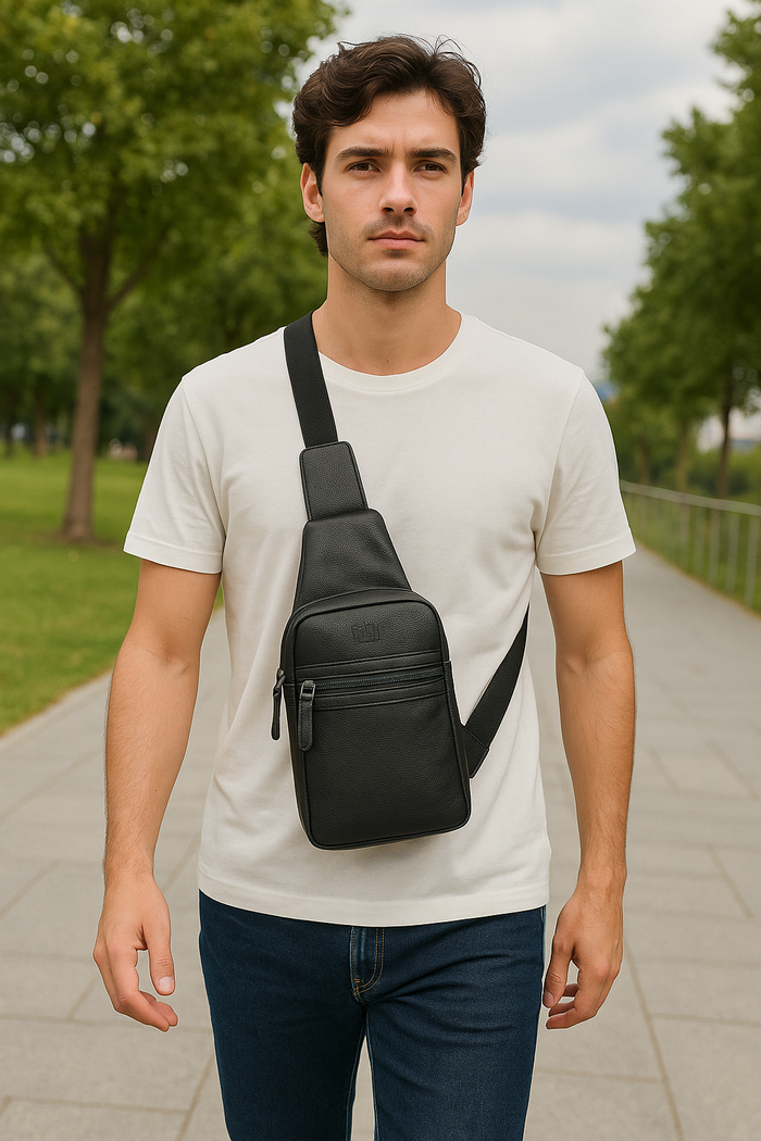 Black Genuine Leather Fanny Pack for Men and Women for Travel and Everyday Use-model image