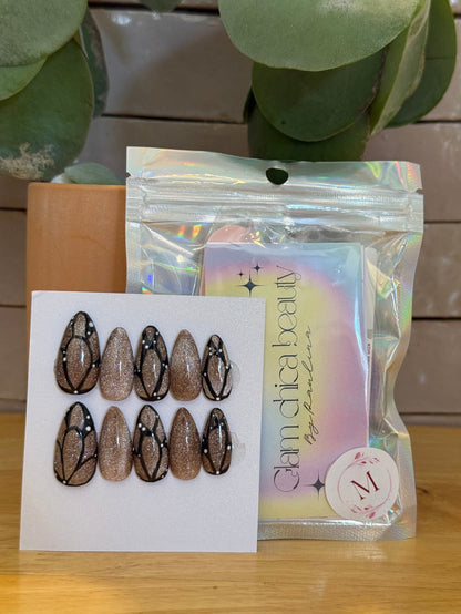 Press On Nails- Medium Almond- Medium size- Fairy Wings - Aesthetics By Kell