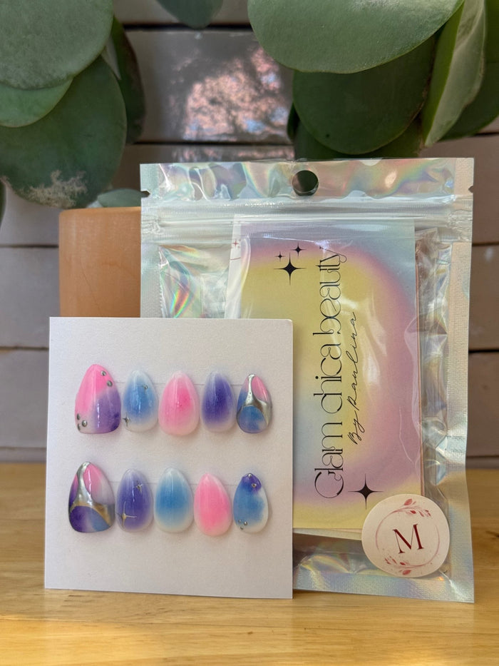 Press On Nails- Short Almond- Medium size- Galaxy Aura - Aesthetics By Kell
