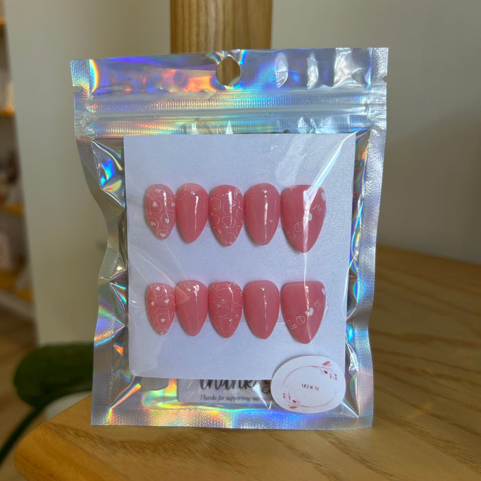 Press On Nails - Short Almond - Medium size - LOVE - Aesthetics By Kell