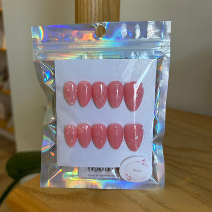 Press On Nails - Short Almond - Medium size - LOVE - Aesthetics By Kell