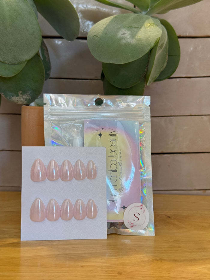 Press On Nails- Short Almond- Small size- Glazed Pink - Aesthetics By Kell