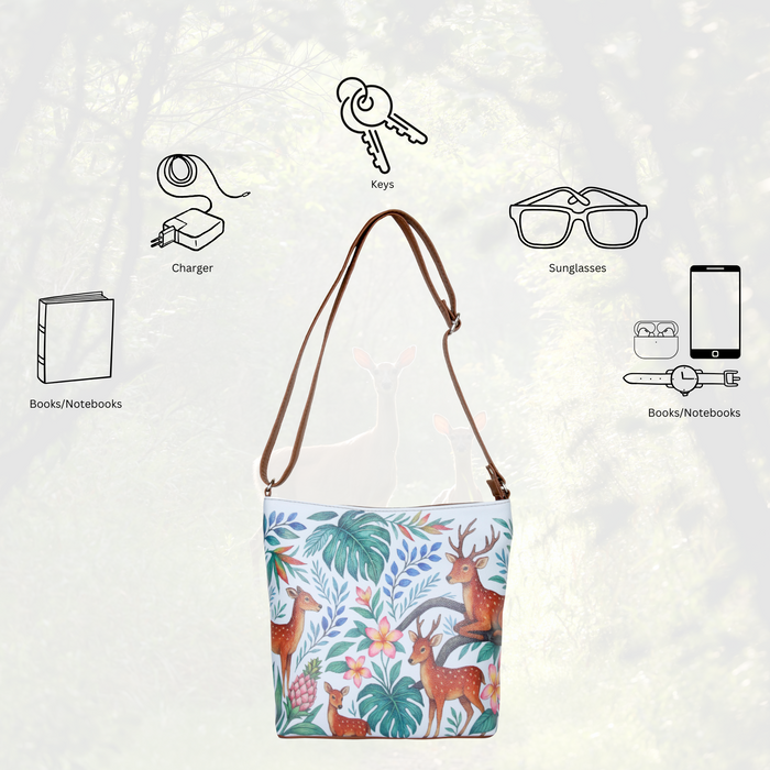 Women's handpainted deer crossbody bag in vegan leather for work, office, travel, daily use, and gifting-feature image