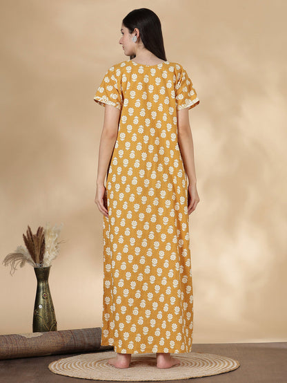 Pure cotton kantha work floral nighty dress for women