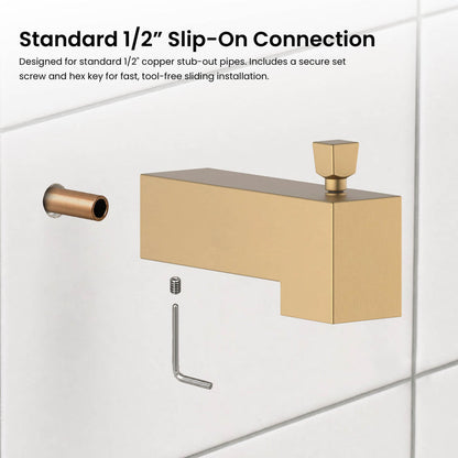 Quadra Wall Mounted 1/2" Slip-On Tub Spout with Diverter - TS103