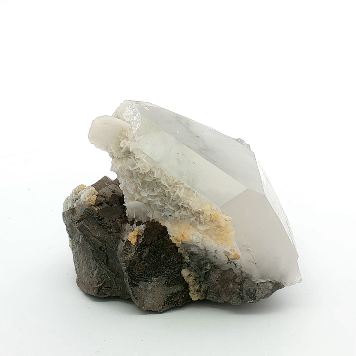 Quartz, calcite on arsenopyrite