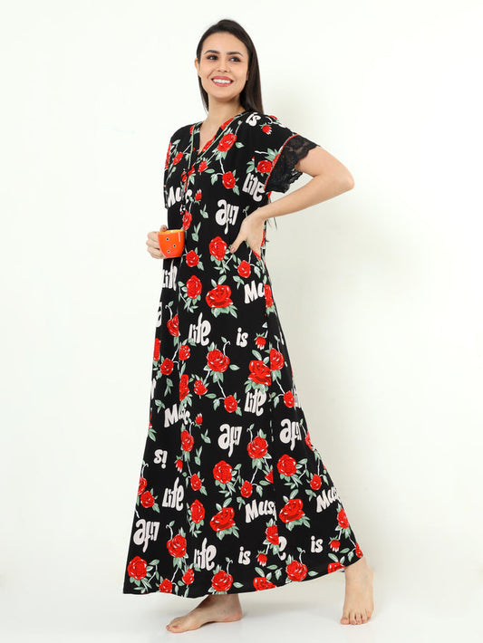 Rayon Designer Nighty  Buy Classy Black Rayon Ladies Nighty Dress Online In India - 9shines label