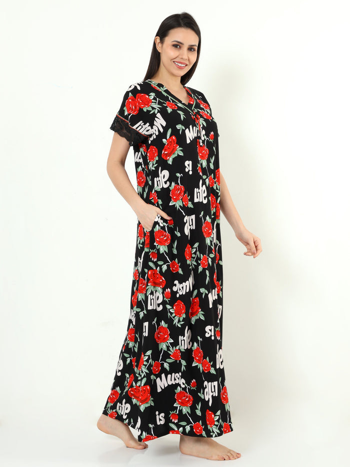Rayon Designer Nighty  Buy Classy Black Rayon Ladies Nighty Dress Online In India - 9shines label