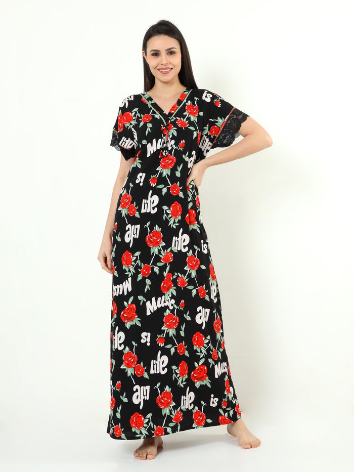 Rayon Designer Nighty  Buy Classy Black Rayon Ladies Nighty Dress Online In India - 9shines label