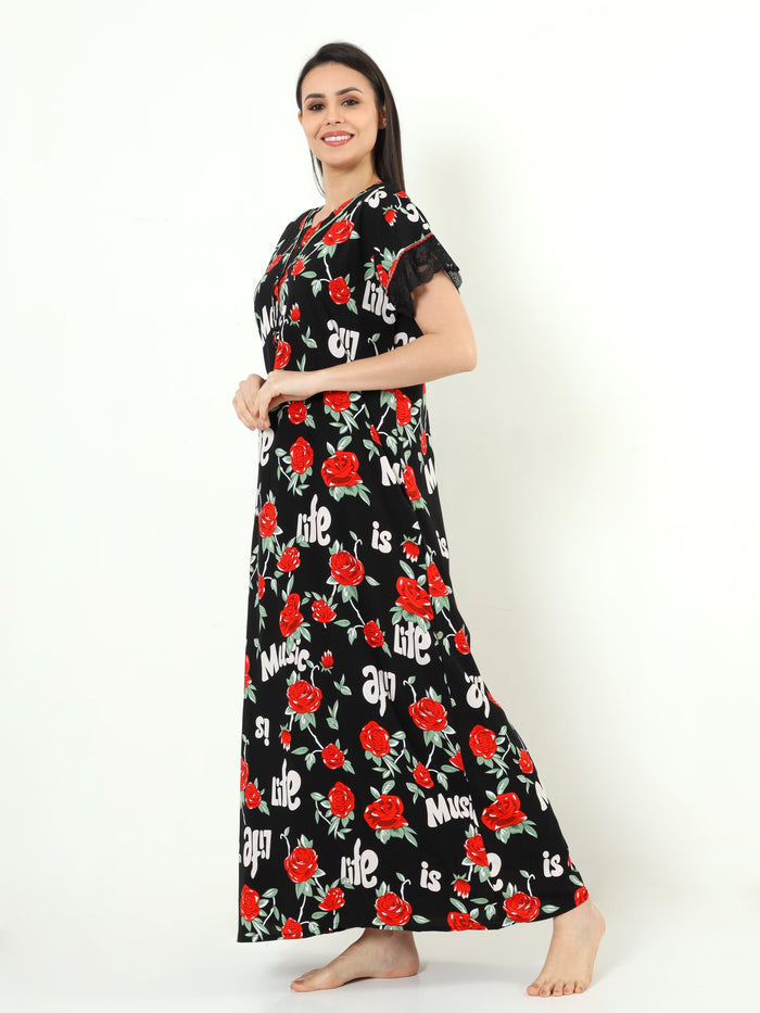 Rayon Designer Nighty  Buy Classy Black Rayon Ladies Nighty Dress Online In India - 9shines label