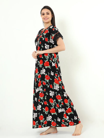 Rayon Designer Nighty  Buy Classy Black Rayon Ladies Nighty Dress Online In India - 9shines label