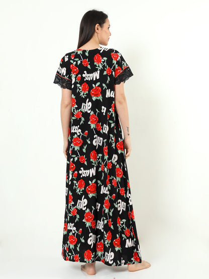 Rayon Designer Nighty  Buy Classy Black Rayon Ladies Nighty Dress Online In India - 9shines label