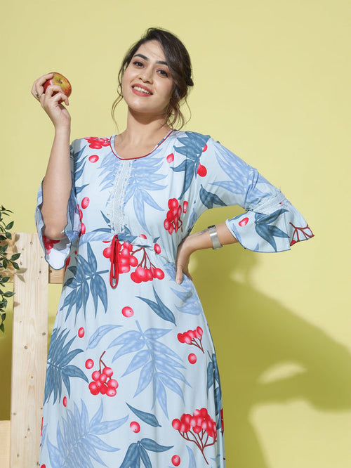 Rayon Designer Nighty  Shop Latest Sky Blue ladies Nighty Dress at Great Prize- 9shines label