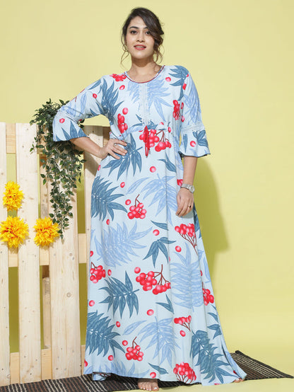 Rayon Designer Nighty  Shop Latest Sky Blue ladies Nighty Dress at Great Prize- 9shines label