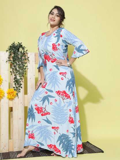 Rayon Designer Nighty  Shop Latest Sky Blue ladies Nighty Dress at Great Prize- 9shines label