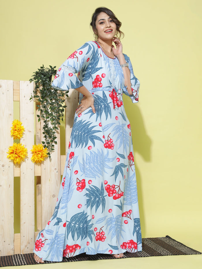 Rayon Designer Nighty  Shop Latest Sky Blue ladies Nighty Dress at Great Prize- 9shines label