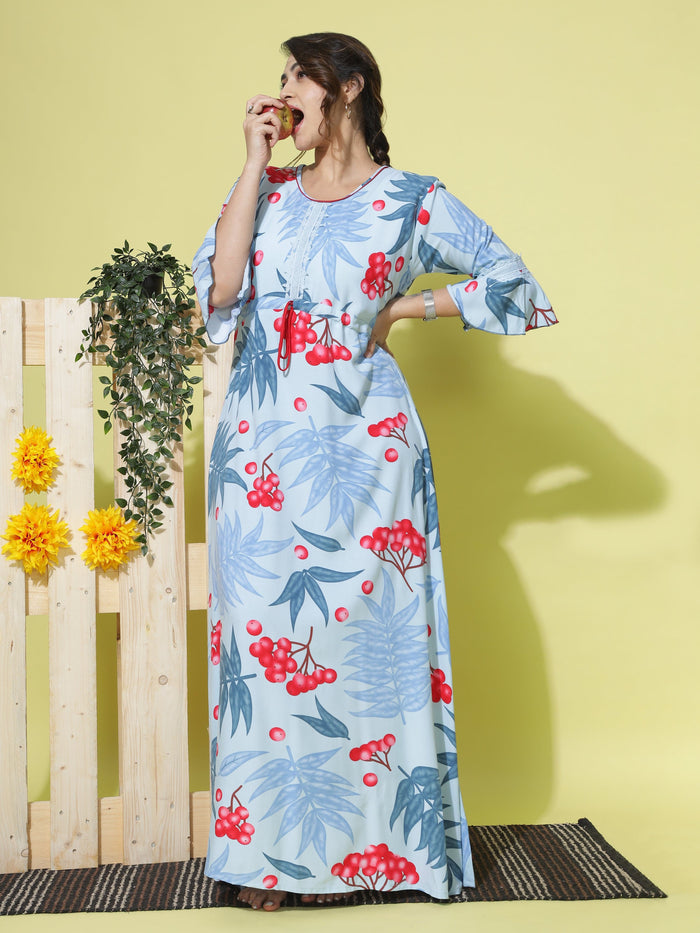 Rayon Designer Nighty  Shop Latest Sky Blue ladies Nighty Dress at Great Prize- 9shines label