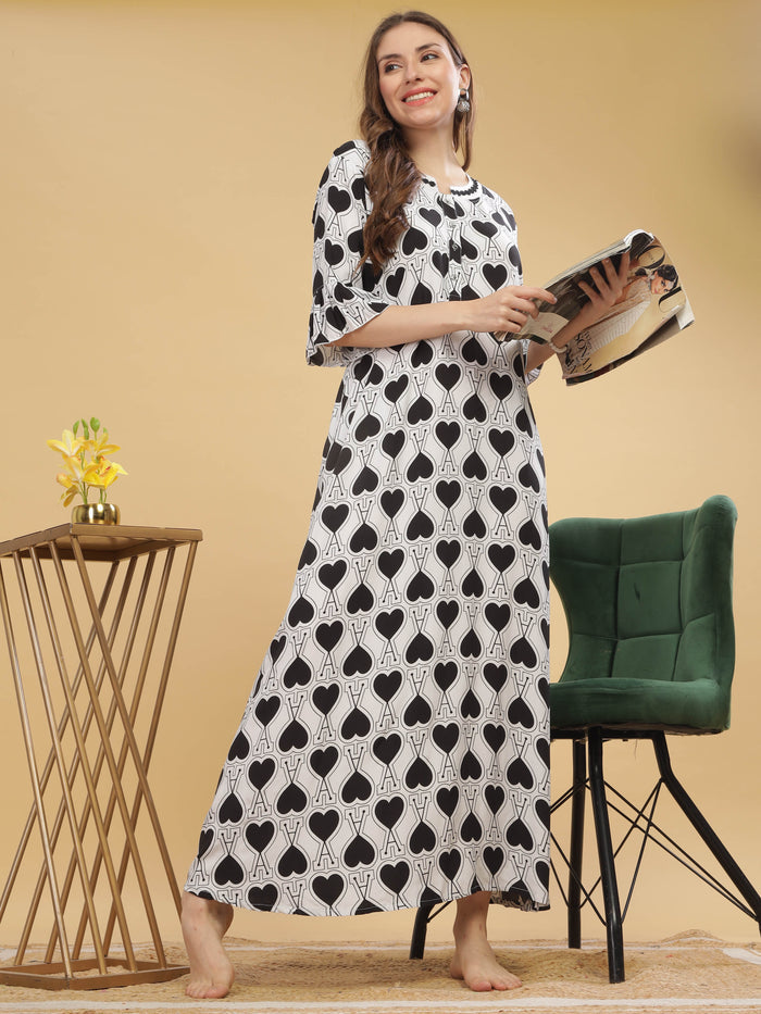 Rayon Designer Nighty  Buy Chic White And  Black Rayon Nightdress For Women Online - 9shines label