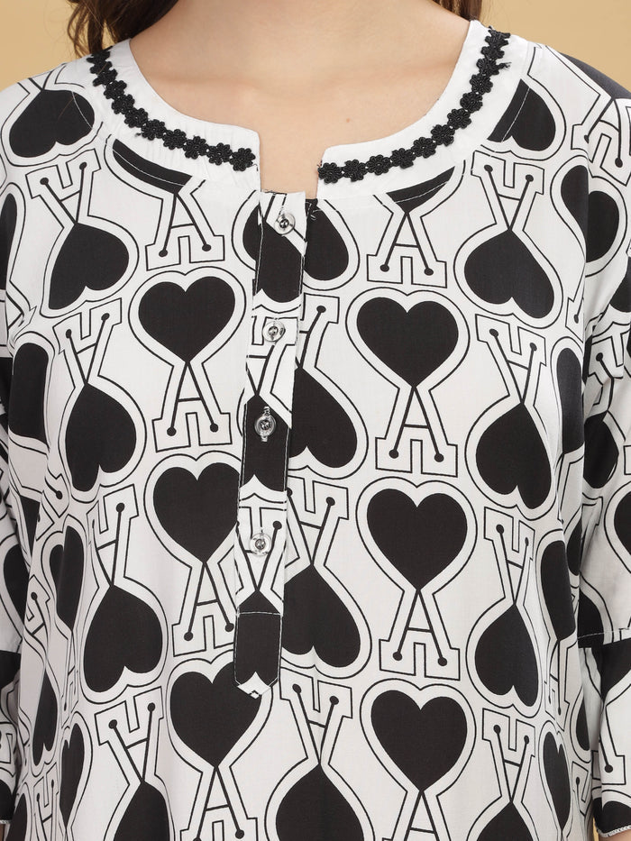 Rayon Designer Nighty  Buy Chic White And  Black Rayon Nightdress For Women Online - 9shines label