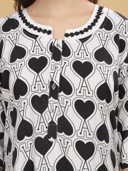 Rayon Designer Nighty  Buy Chic White And  Black Rayon Nightdress For Women Online - 9shines label