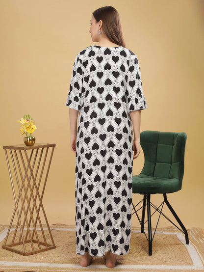 Rayon Designer Nighty  Buy Chic White And  Black Rayon Nightdress For Women Online - 9shines label