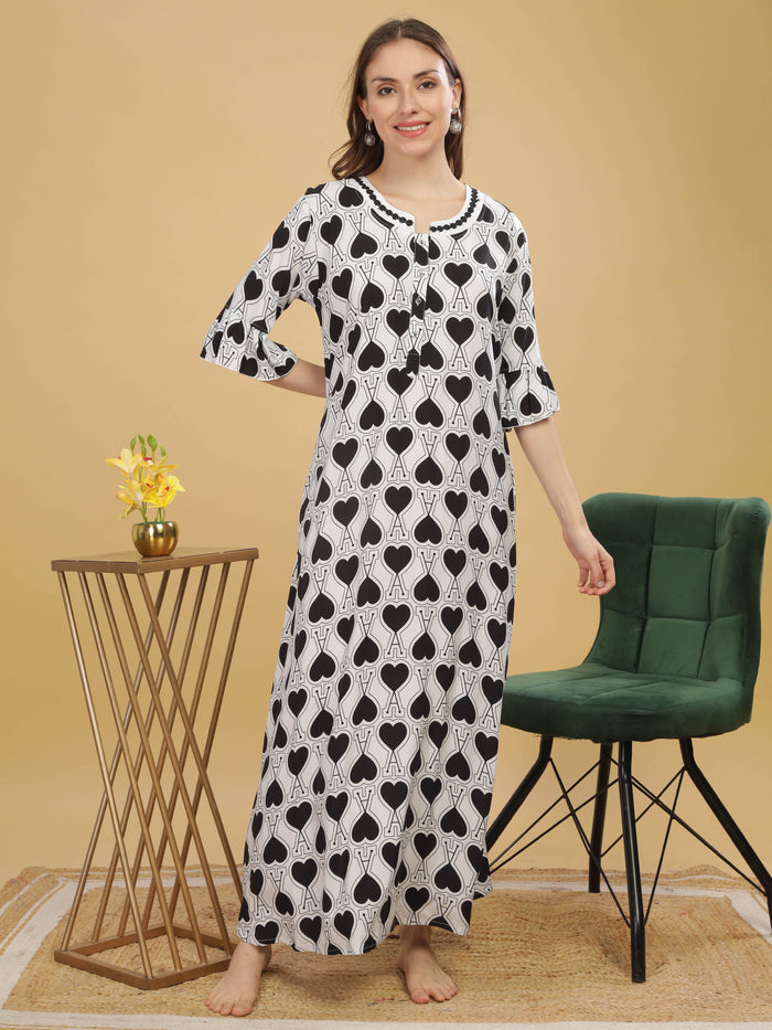 Rayon Designer Nighty  Buy Chic White And  Black Rayon Nightdress For Women Online - 9shines label