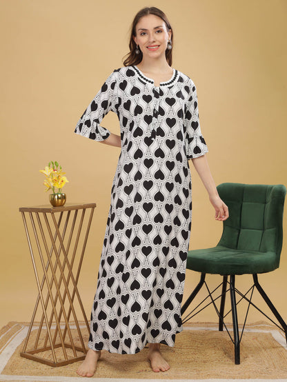Rayon Designer Nighty  Buy Chic White And  Black Rayon Nightdress For Women Online - 9shines label
