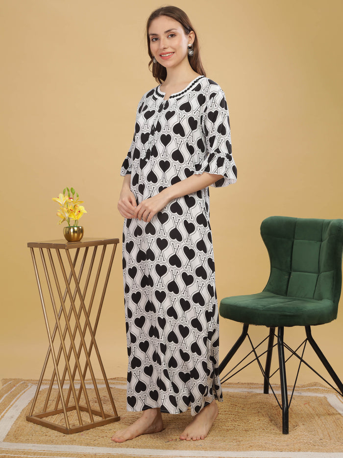 Rayon Designer Nighty  Buy Chic White And  Black Rayon Nightdress For Women Online - 9shines label