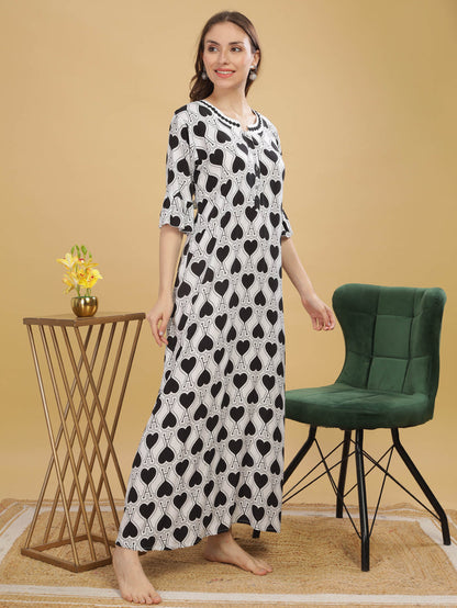Rayon Designer Nighty  Buy Chic White And  Black Rayon Nightdress For Women Online - 9shines label