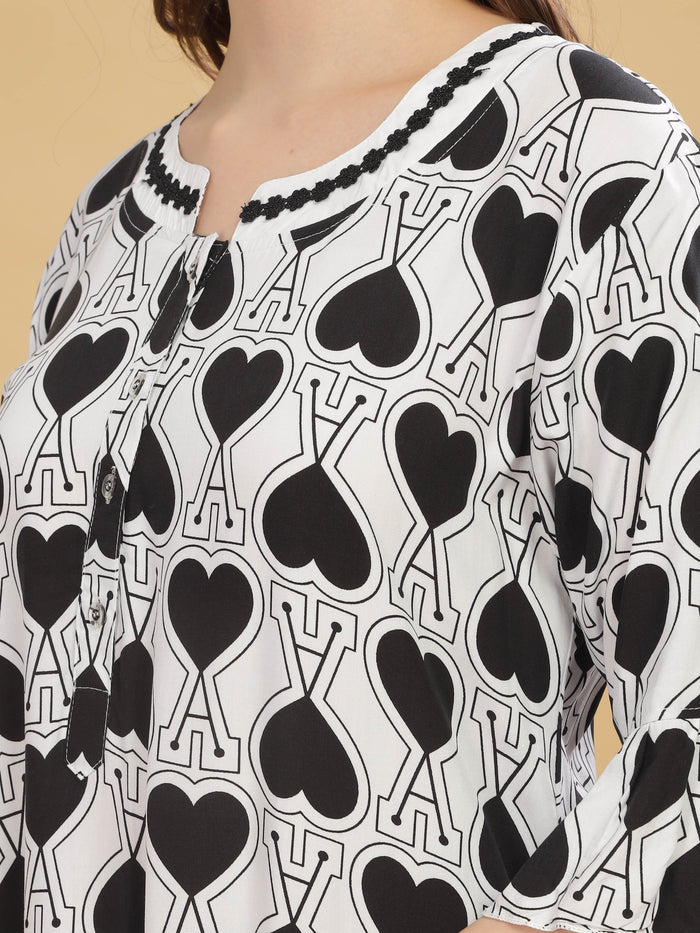 Rayon Designer Nighty  Buy Chic White And  Black Rayon Nightdress For Women Online - 9shines label