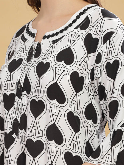 Rayon Designer Nighty  Buy Chic White And  Black Rayon Nightdress For Women Online - 9shines label