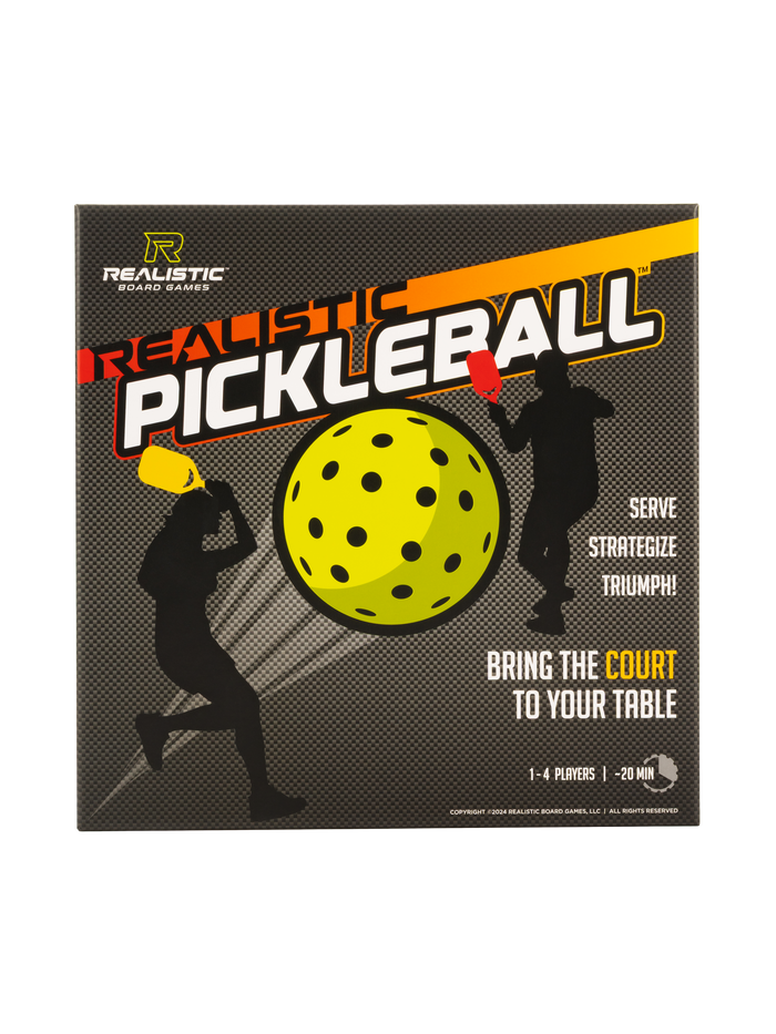 REALISTIC BOARD GAMES PICKLEBALL cover - SERVE STRATEGIZE TRIUMPH! BRING THE COURT TO YOUR TABLE 1-4 PLAYERS 20 MIN