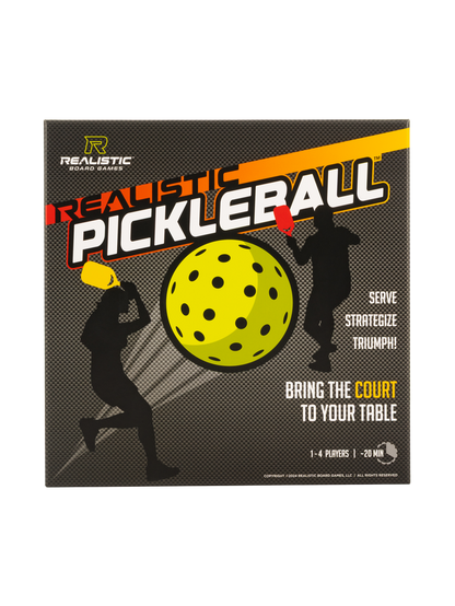 REALISTIC BOARD GAMES PICKLEBALL cover - SERVE STRATEGIZE TRIUMPH! BRING THE COURT TO YOUR TABLE 1-4 PLAYERS 20 MIN