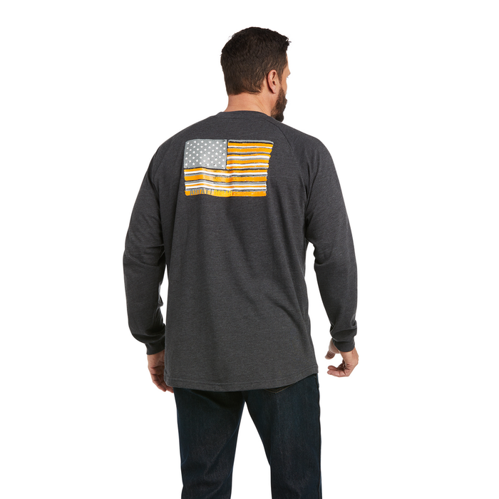 REBAR COTTON-STRONG BRAND FLAG LONG-SLEEVE T-SHIRT - 010-Charcoal | Ariat 10037700