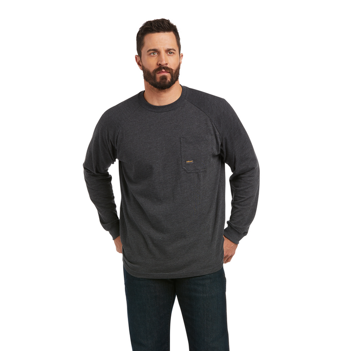 REBAR COTTON-STRONG BRAND FLAG LONG-SLEEVE T-SHIRT - 010-Charcoal | Ariat 10037700