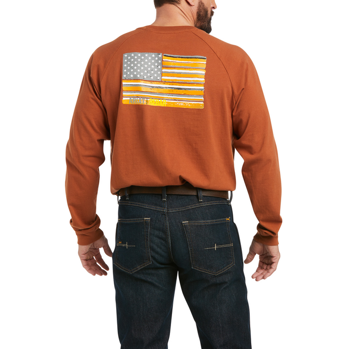 REBAR COTTON-STRONG BRAND FLAG LONG-SLEEVE TEE - 200-Brown | Ariat 10037701