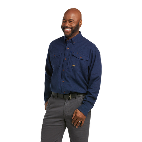 REBAR DURASTRETCH LONG-SLEEVE FLANNEL SHIRT - 400-Blue | Ariat 10037413
