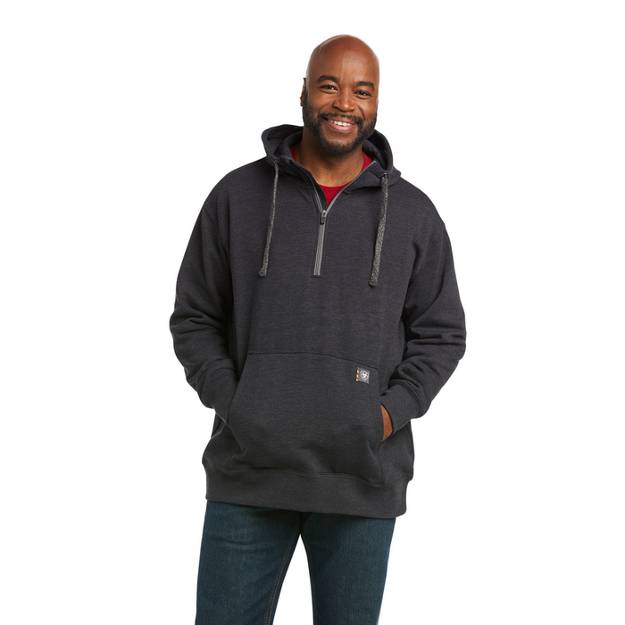 REBAR WORKMAN 1/4 ZIP HOODED SWEATSHIRT - 010-Charcoal | Ariat 10037726
