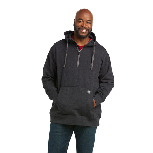 REBAR WORKMAN 1/4 ZIP HOODED SWEATSHIRT - 010-Charcoal | Ariat 10037726