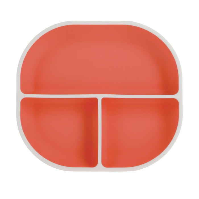 The Nuby Rectangular Silicone Suction Plate (2 Pack) in Coral/Aqua has divided sections for separating food and a secure, spill-free design—making it an ideal baby plate.