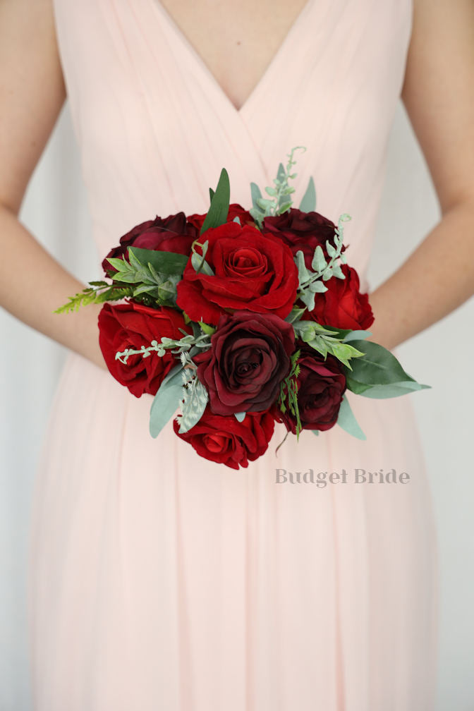 Red and Burgundy Handmade Wedding Bouquet- $170.00| Bria