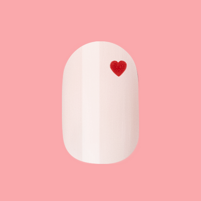 Red Hearts | Short | Round - Tab Press-On with neutral base and small red heart accent for easy at-home mani
